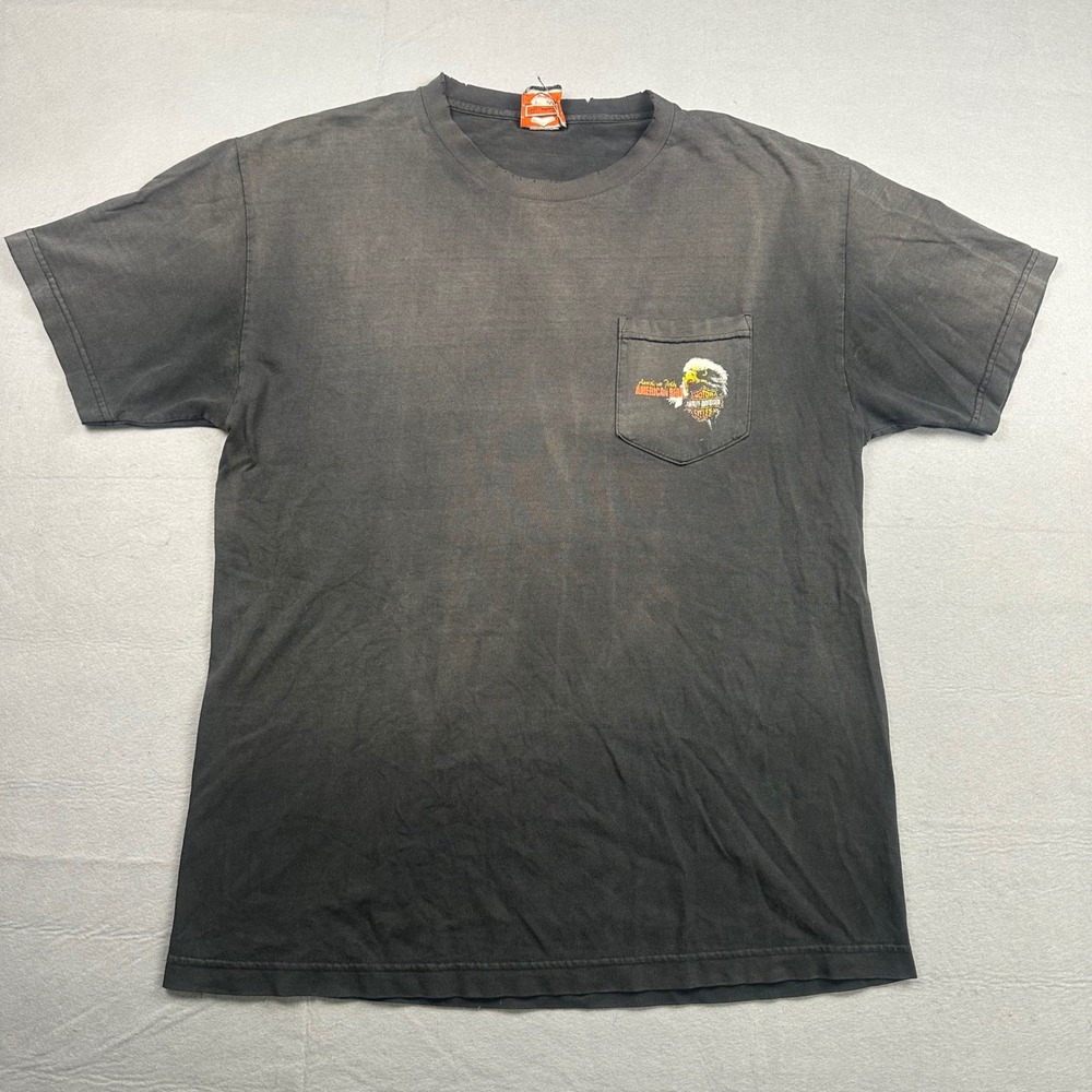 Harley Davidson Appalachian Eagle Pocket T-Shirt Vintage Faded Black Distressed